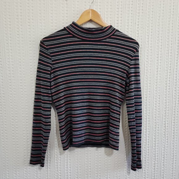 Vintage Ann Taylor Striped Mock Neck Long Sleeve Top 90s Minimalist Y2K X-Small - Picture 3 of 11